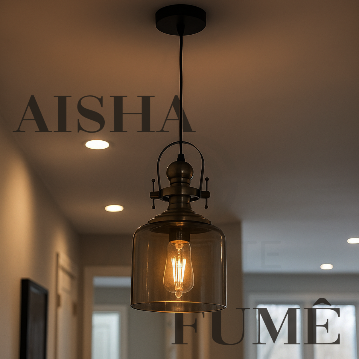 Pendente Aisha Fumê Ø23x39cm Vidro e Metal – Hevvy - AG Leste