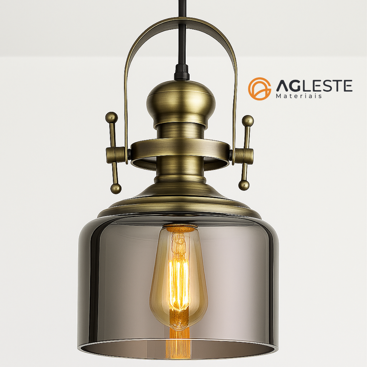 Pendente Aisha Fumê Ø23x39cm Vidro e Metal – Hevvy - AG Leste