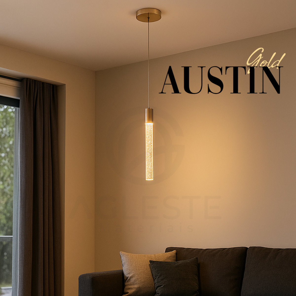 Pendente LED Austin Cilíndrico Gold 4000K 5W Bivolt 34cm – Hevvy