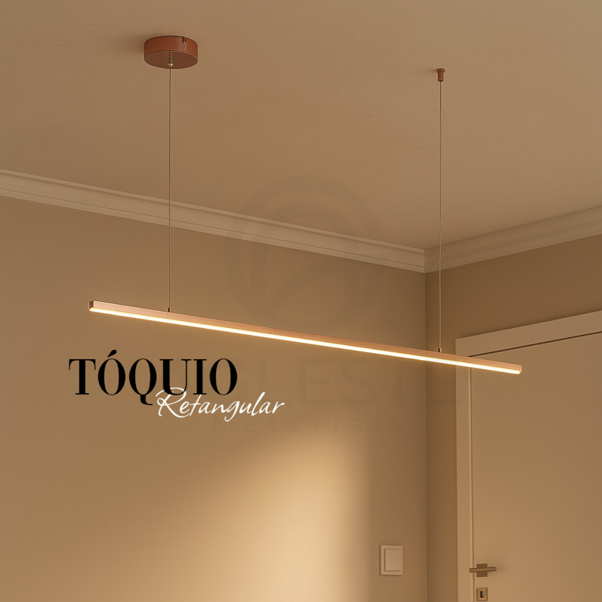 Pendente LED Tóquio Retangular Rosê 180cm 18W 3000K Bivolt – Hevvy