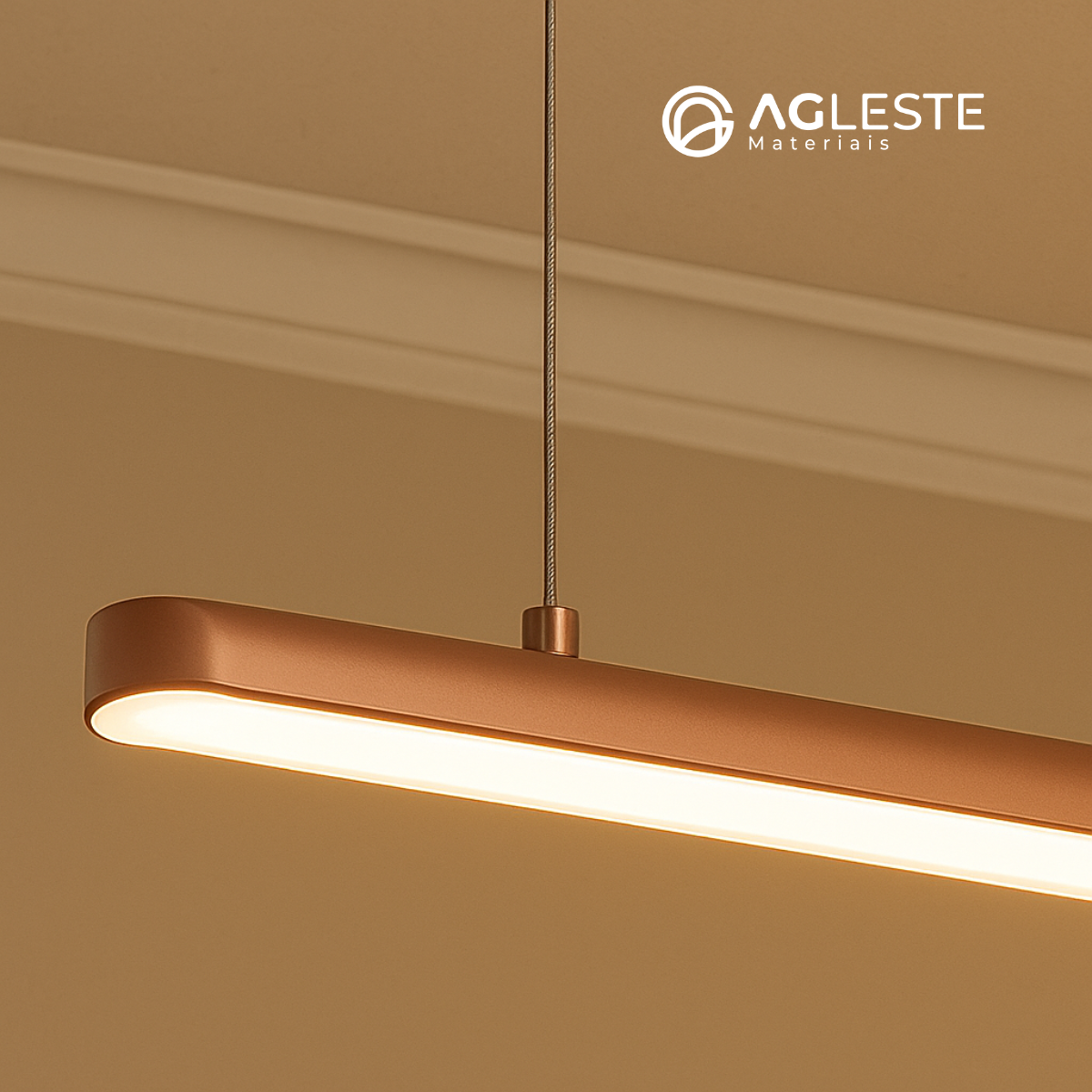 Pendente LED Tóquio Retangular Rosê 180cm 18W 3000K Bivolt – Hevvy