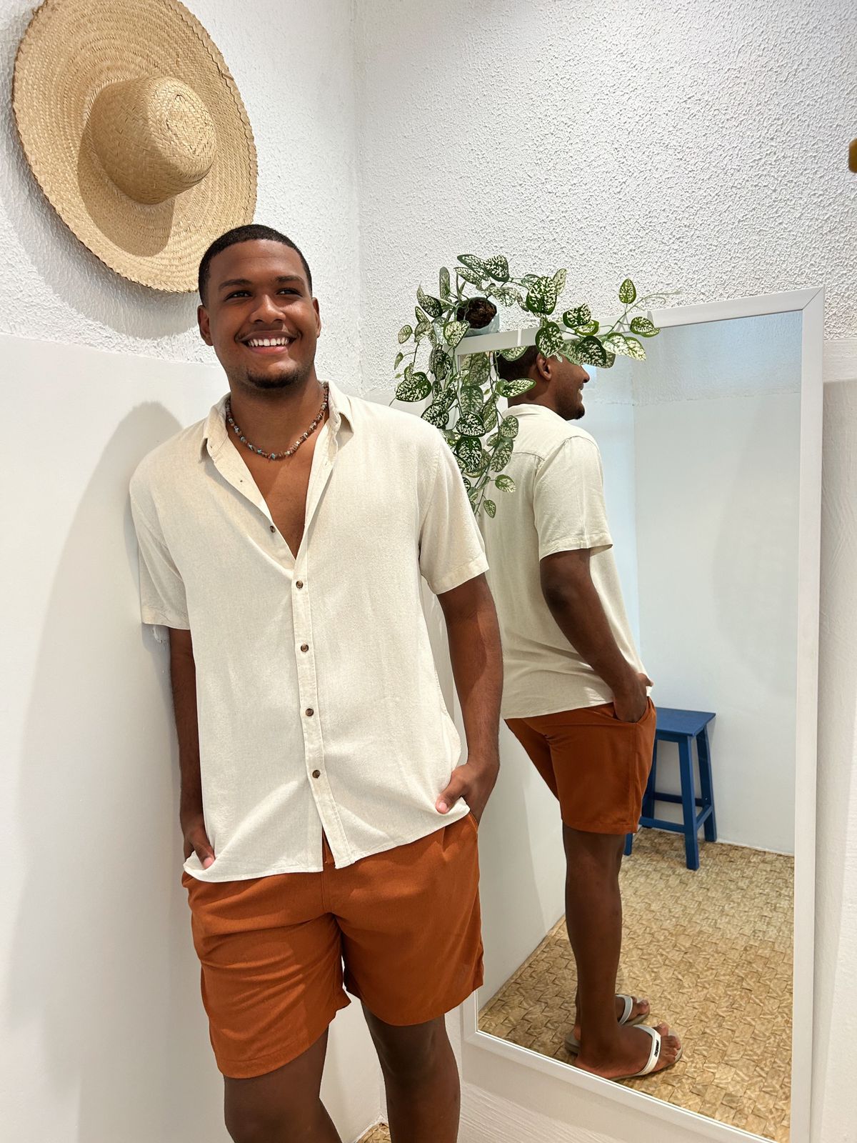 short de linho comprido casual cor marrom avelã - USE DIBOA