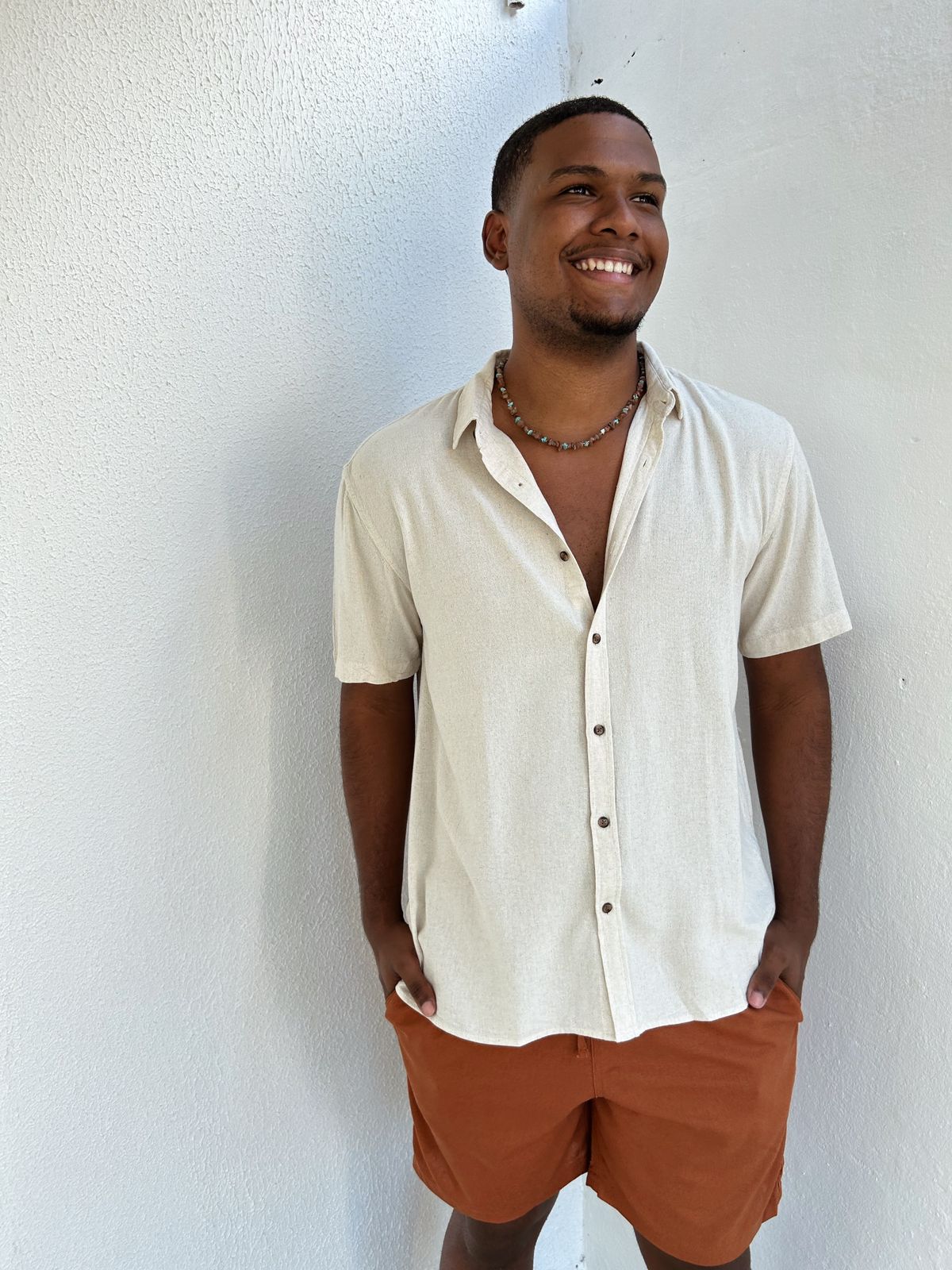 short de linho comprido casual cor marrom avelã - USE DIBOA