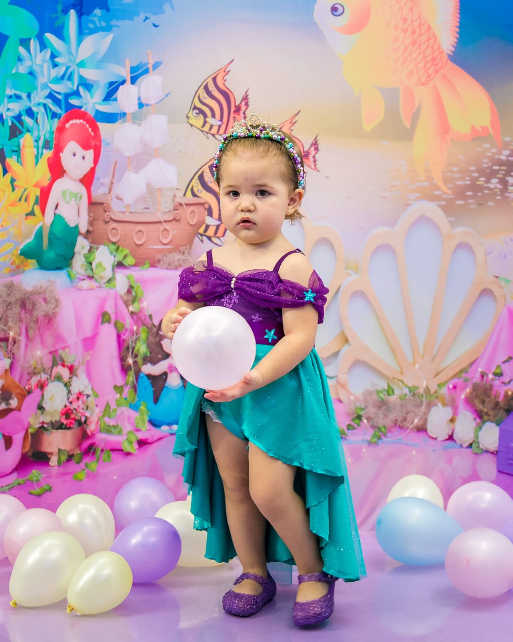 Fantasia Sereia Bebê + Faixa de cabelo 1 ano