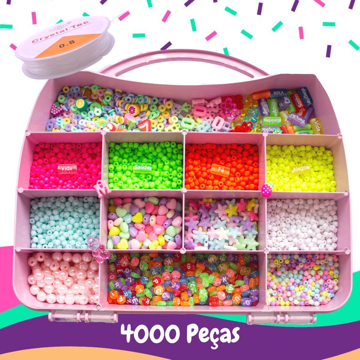 Kit Miçanga Para Montar Pulseira Infantil 4000 Peças + Fio - Comprar  Miçangas é na Loja Online Pitili