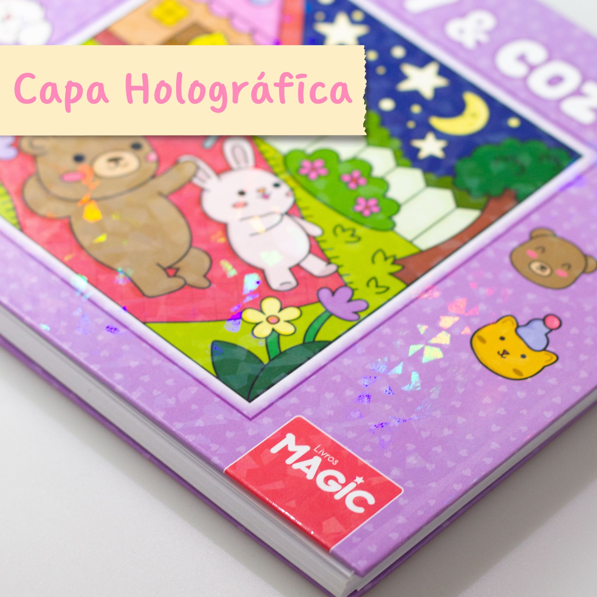 Livro de Colorir Cozy Friends Capa Dura Holográfica 48 Desenhos ...