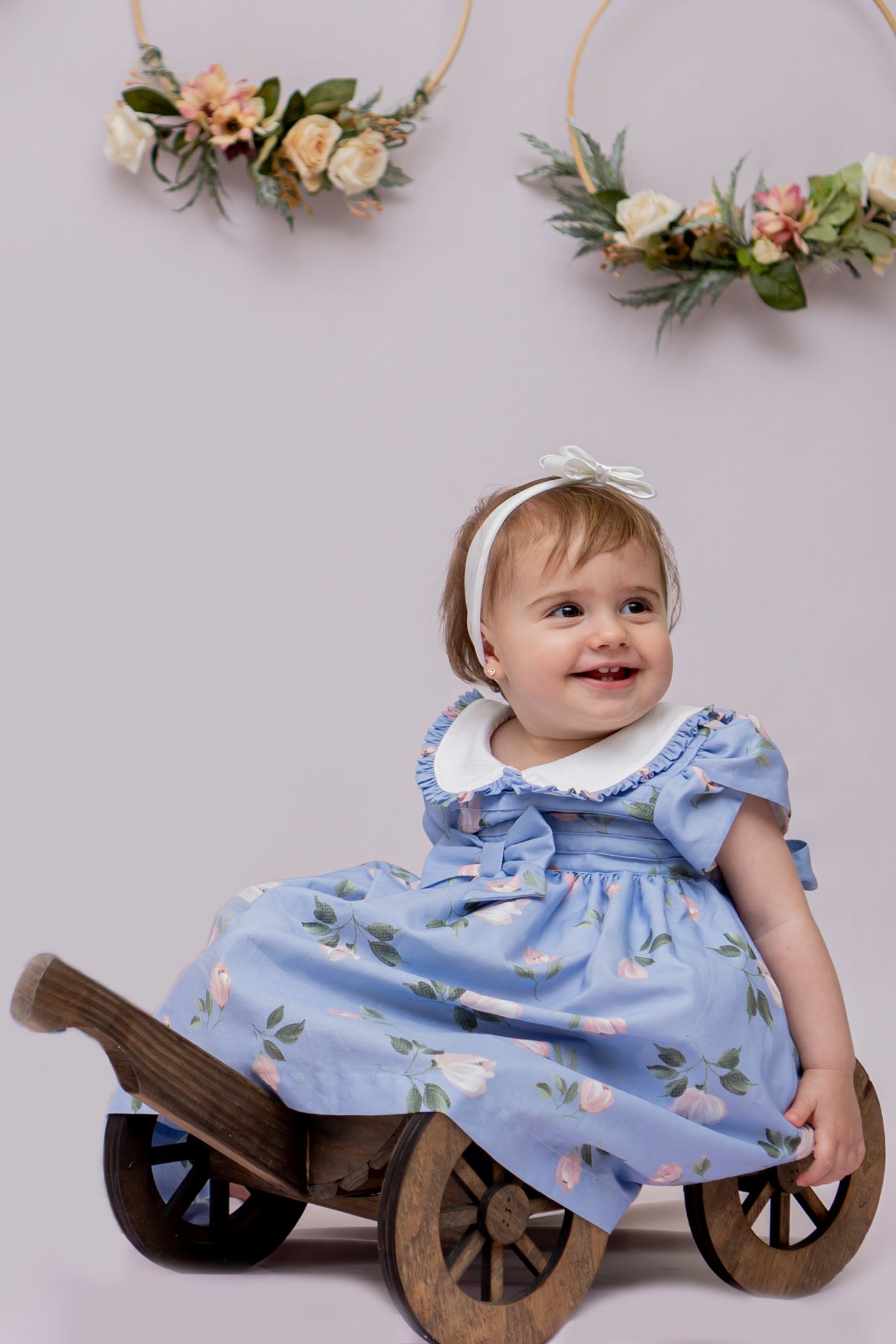 Vestido Bebê Floral Fundo Azul Claro - Gicas Baby Store