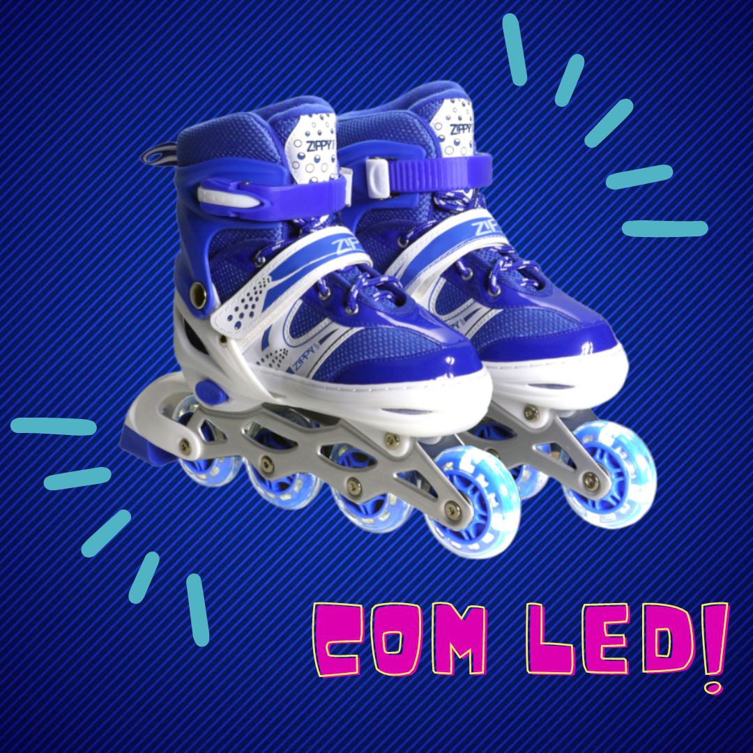 Patins Led Zippy Azul Kit Proteção Infantil Menino Barato