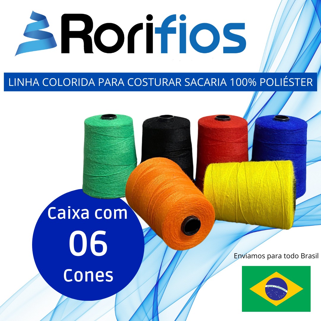 Linha Para Máquina De Costurar Sacaria -CX c/ 6 Cones Coloridos - Rorifios  - Linha para Costura de Sacaria