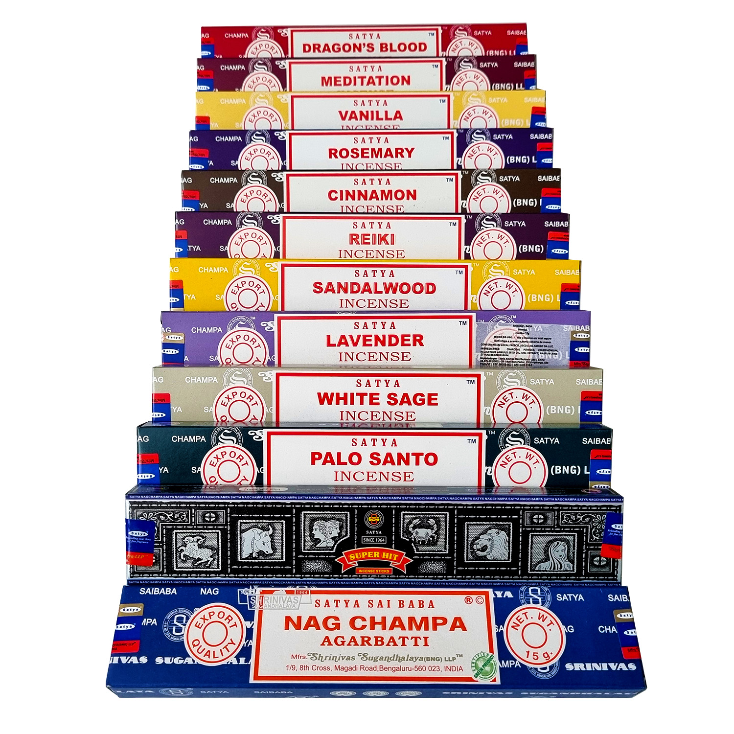 Incenso Nag Champa Darshan Massala kit 12 Caixas 120 incensos