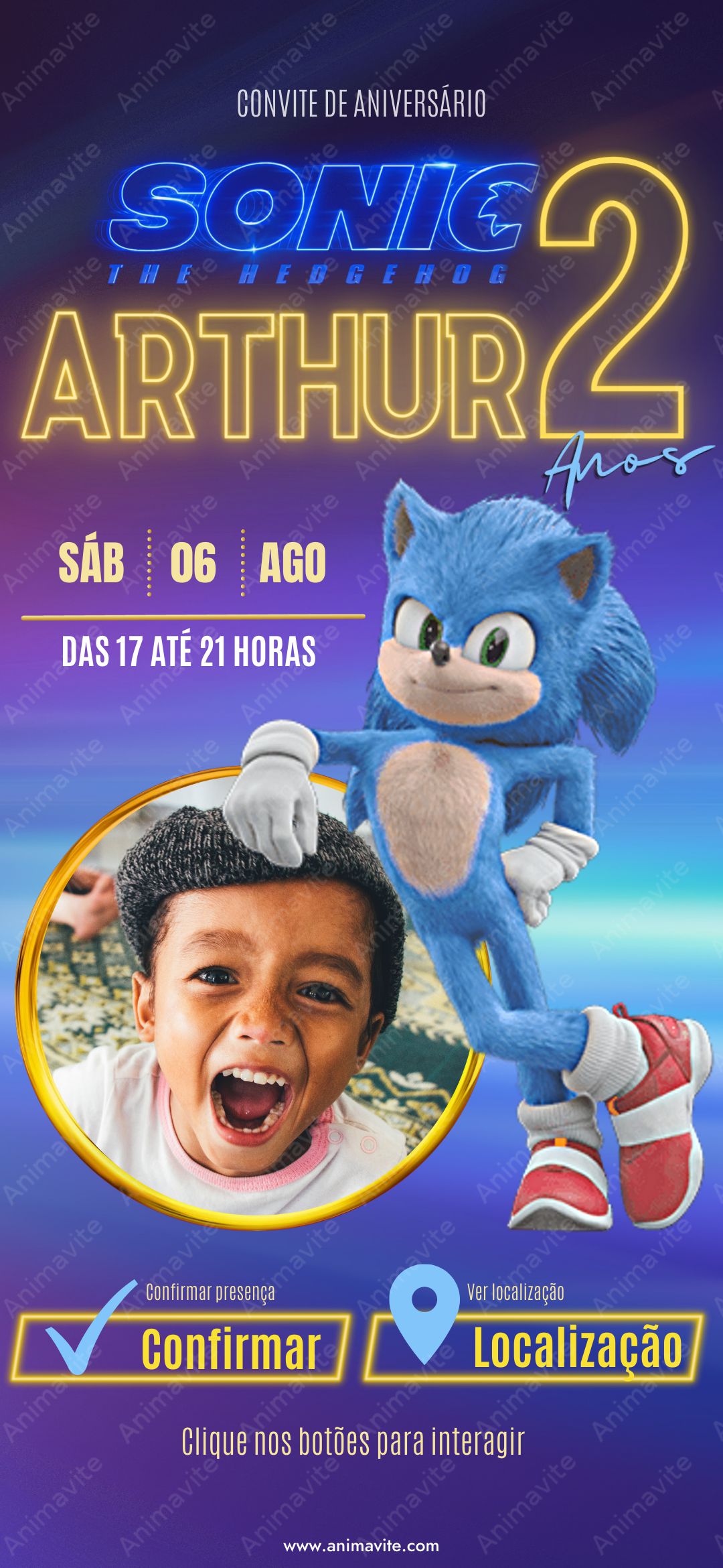 Convite de aniversário infantil Sonic Edite Online