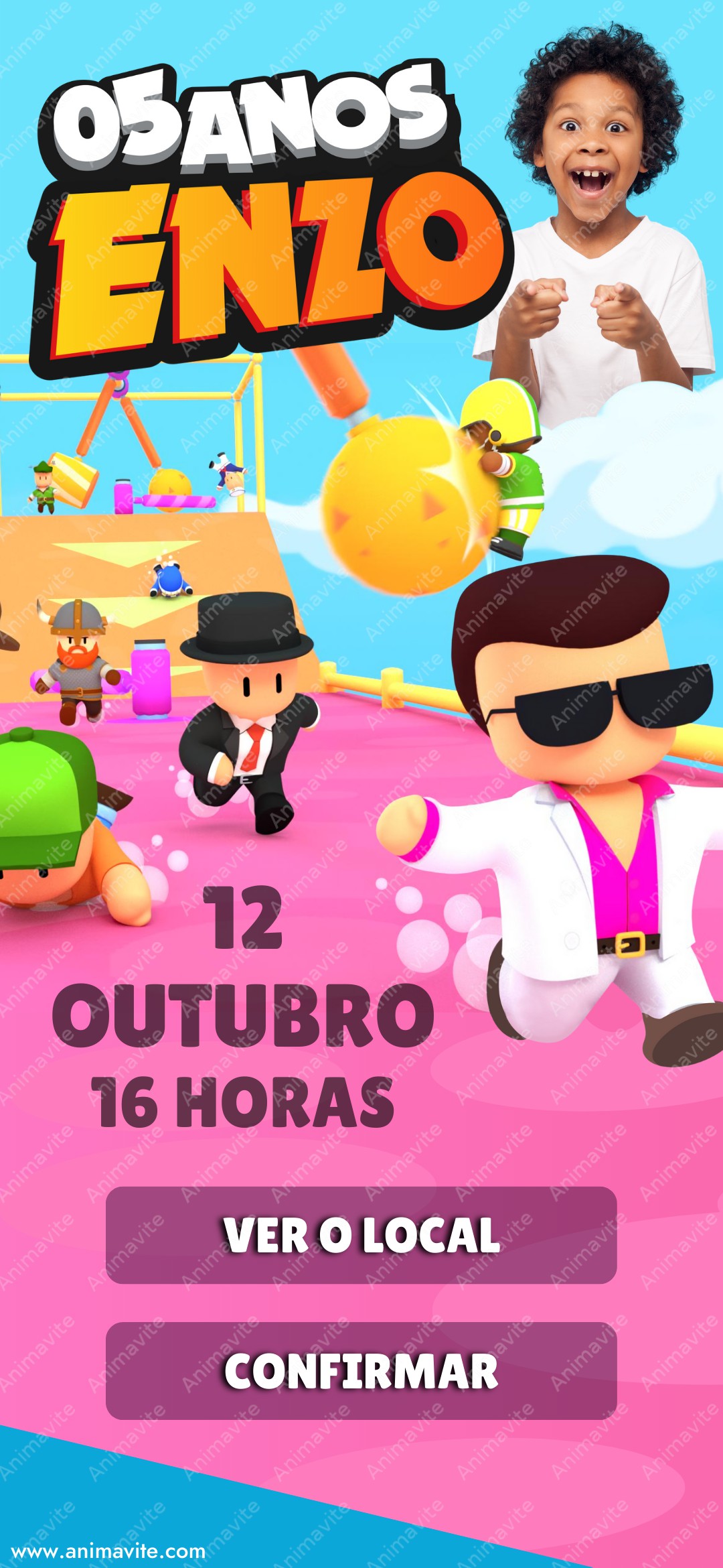 Convite de Aniversário Stumble Guys Infantil - Imagem Legal