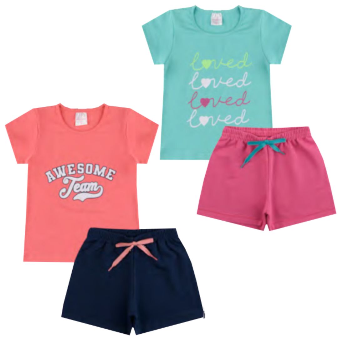 Kit 4 Shorts Infantil Juvenil Menina Algodão + Cotton Roupa