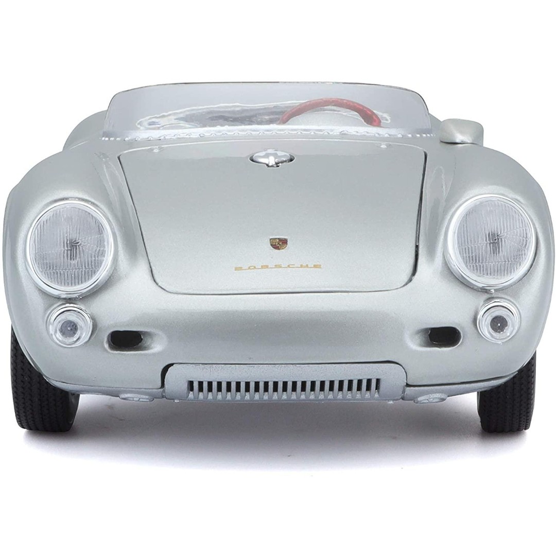 Miniatura Carro Porsche 550a Spyder 1/18 Prata Metal C/ Base