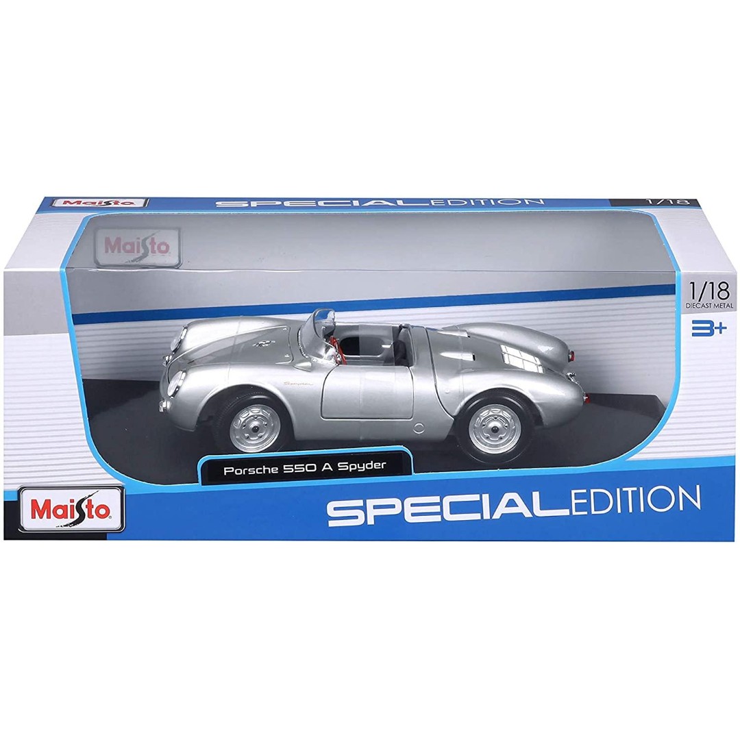 Miniatura Carro Porsche 550a Spyder 1/18 Prata Metal C/ Base