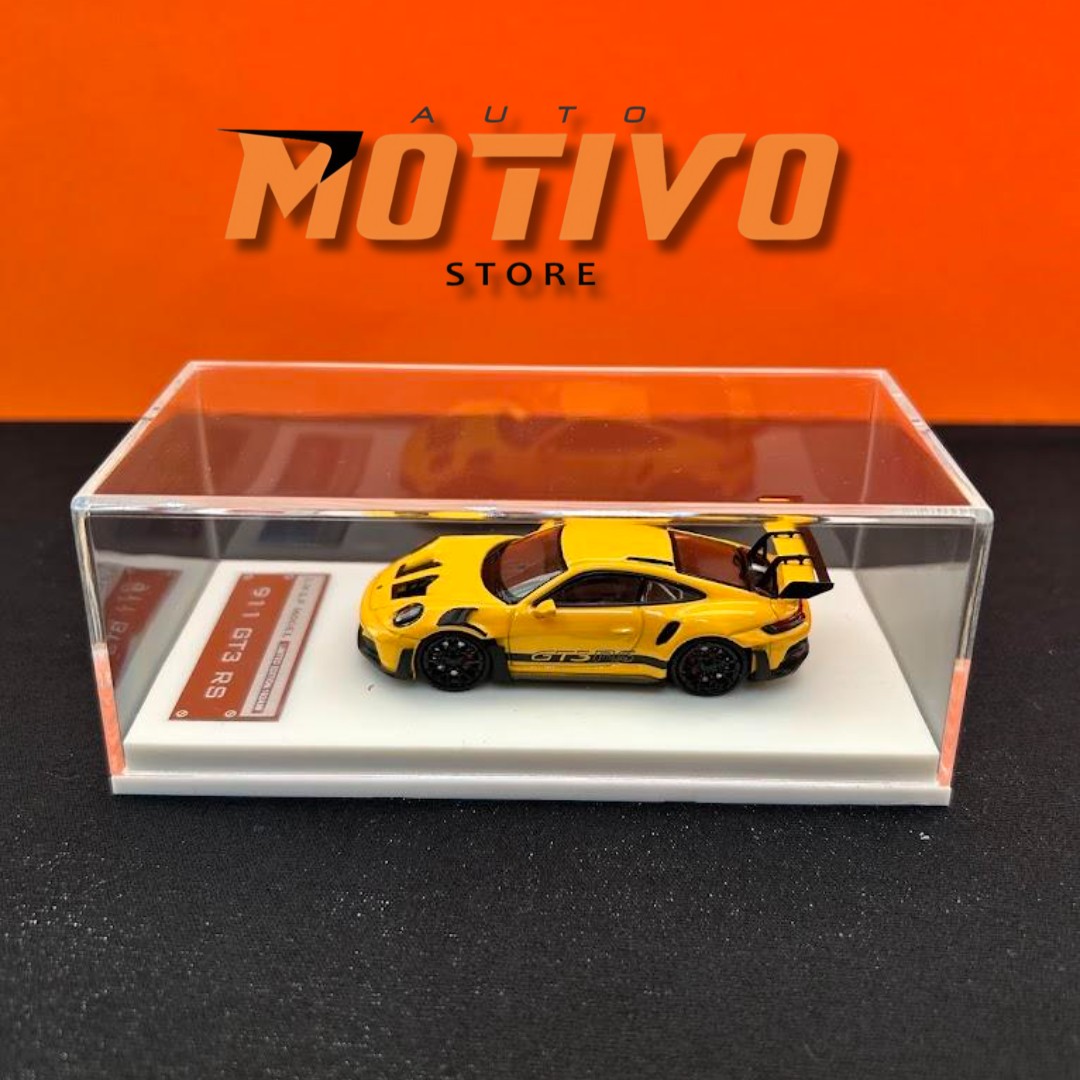 Miniatura Porsche 911 (992) GT3 RS amarela 1/64 - AutoMOTIVO Store