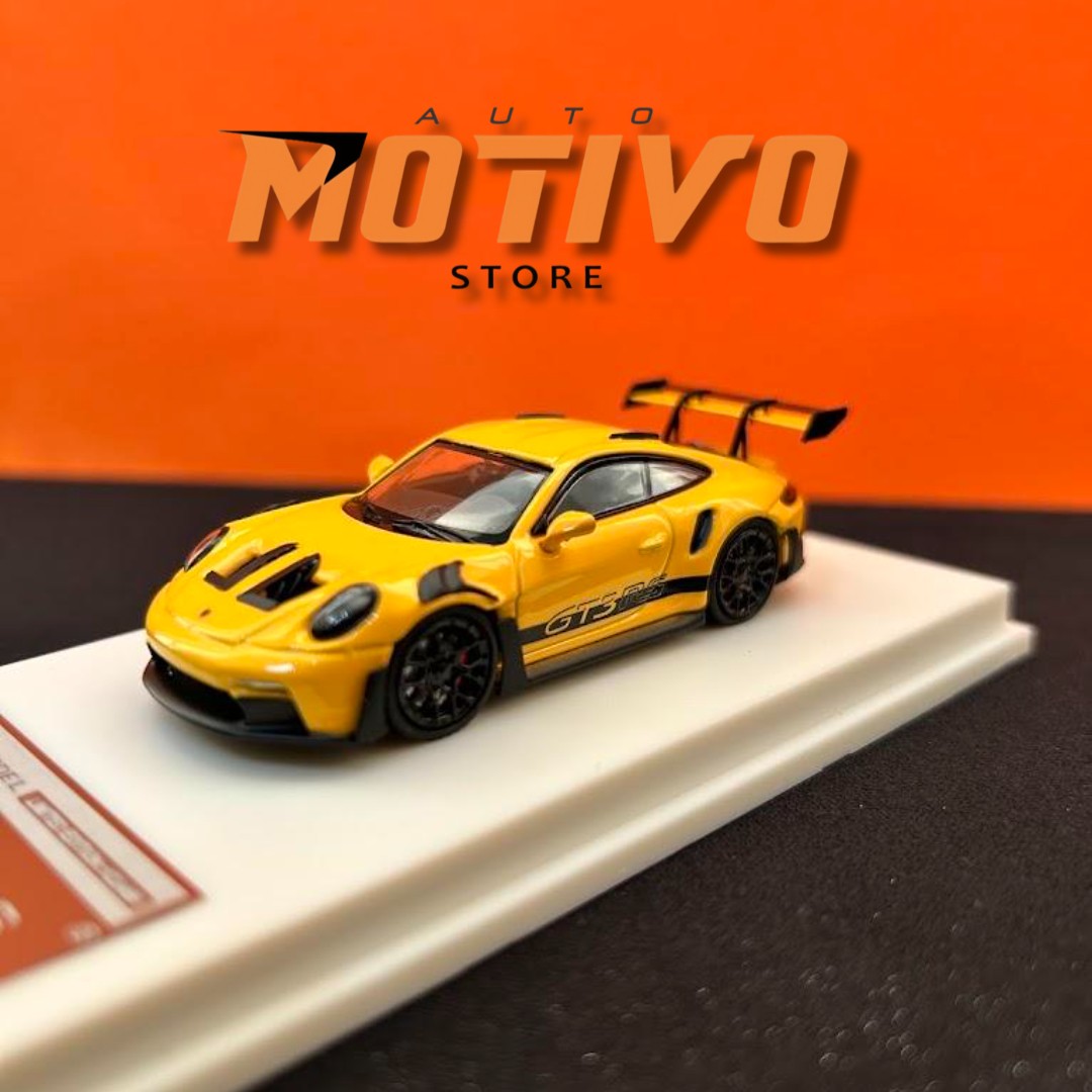 Miniatura Porsche 911 (992) GT3 RS amarela 1/64 - AutoMOTIVO Store