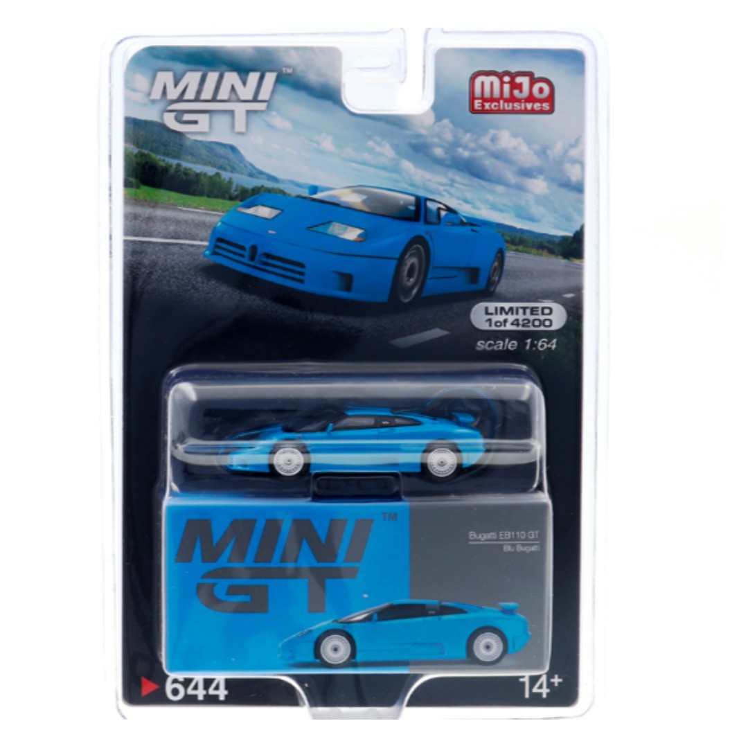 Miniatura carro Bugatti EB110 Mini GT Azul 1/64 - AutoMOTIVO Store
