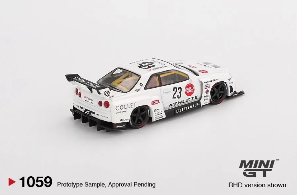 MINI GT Nissan LB-ER34 SKYLINE チャリティーコラボ Miniatura Mini GT Nissan LB-ER34 Super Silhouette 1/64