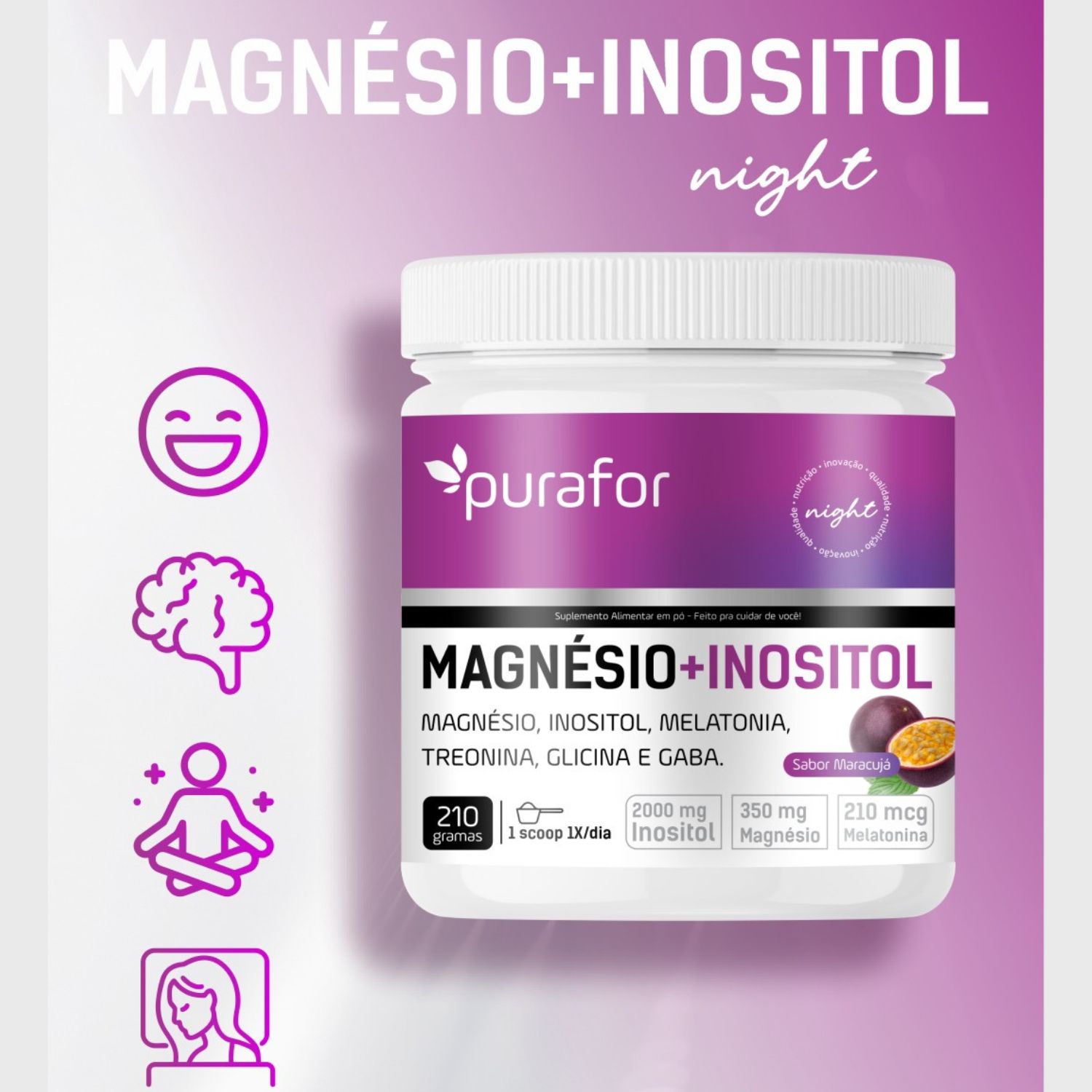 Kit 3 Magnésio e Inositol 210g Purafor Noite - Kuide Cosméticos e ...