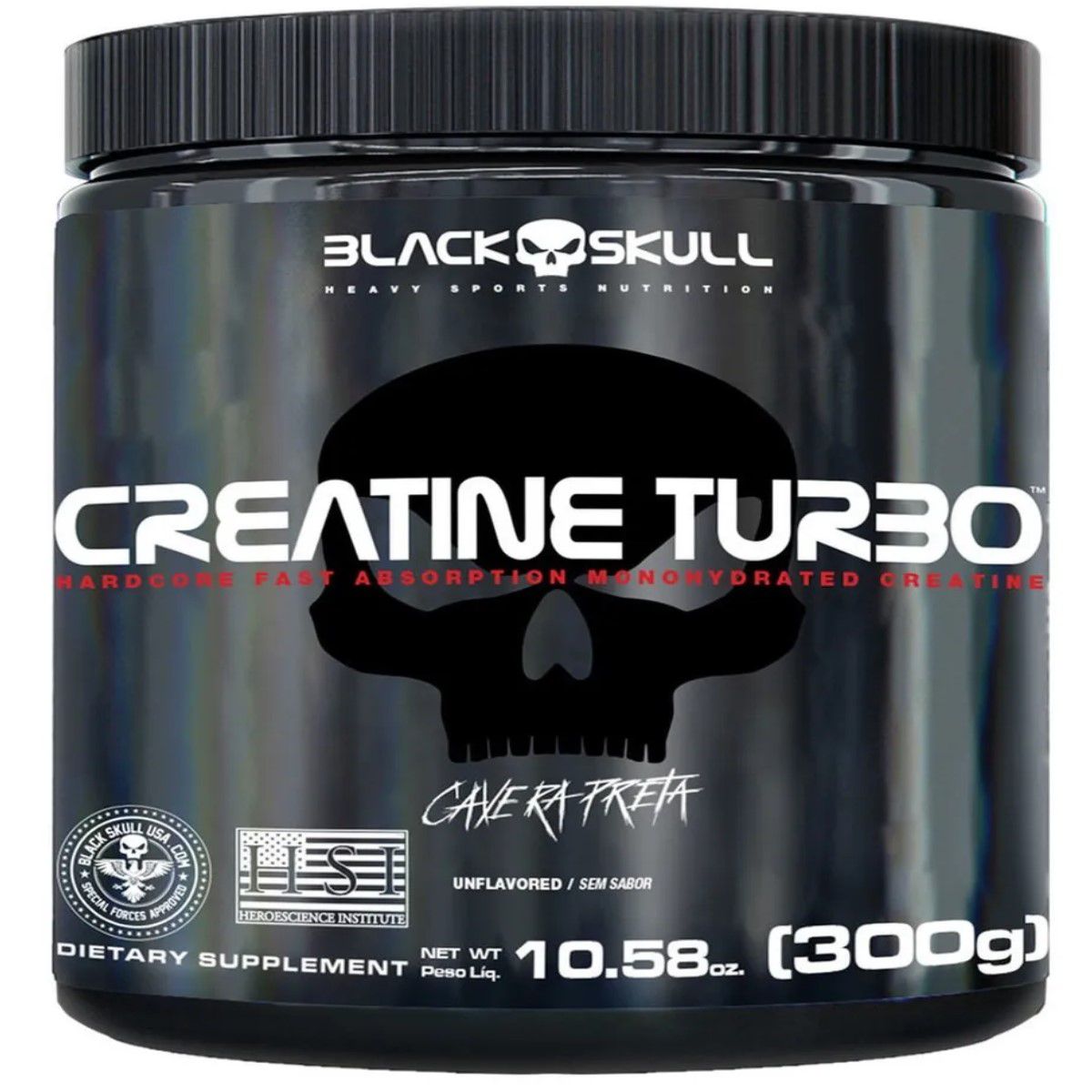 Creatina Monohidratada de 300g Caveira Preta Turbo - Black Skull - Taurene  Suplementos