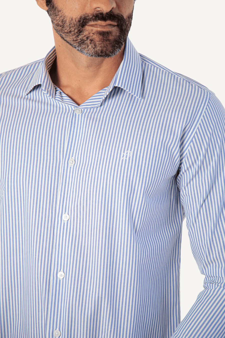 Camisa Social Slim Fit Listrada Azul e Branco | Oak Empire - OAK EMPIRE