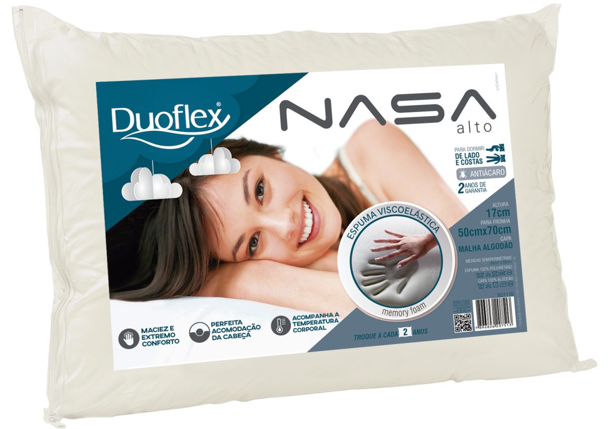 Travesseiro Nasa Alto Viscoelástico Duoflex - Loja SAFLIKI - Produtos para  Saúde e Conforto