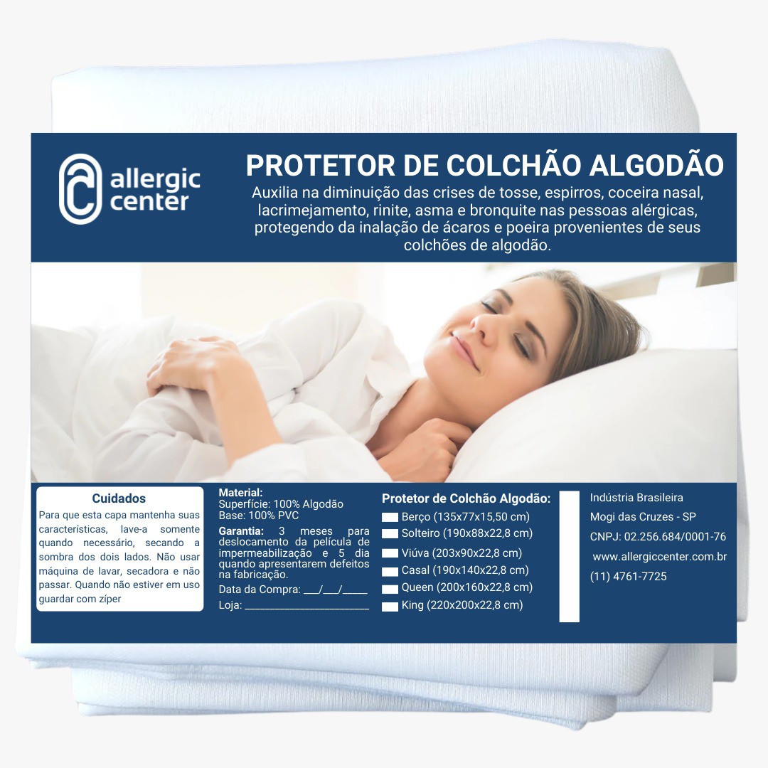Capa Antiacaro Colchão Casal Queen Algodão 100% Allergic Center - Loja  SAFLIKI - Produtos para Saúde e Conforto