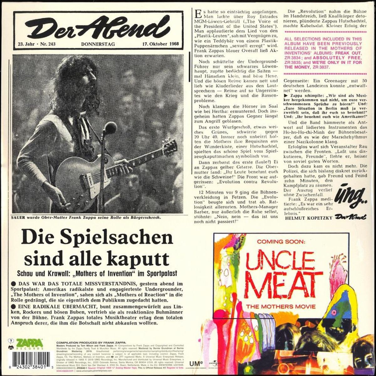 米LP Mothers Mothermania (The Best Of The Mothers) ZR38401 Zappa Records, Universal Music Enterprises /00400 The Mothers Of Invention – Mothermania - The Best Of The