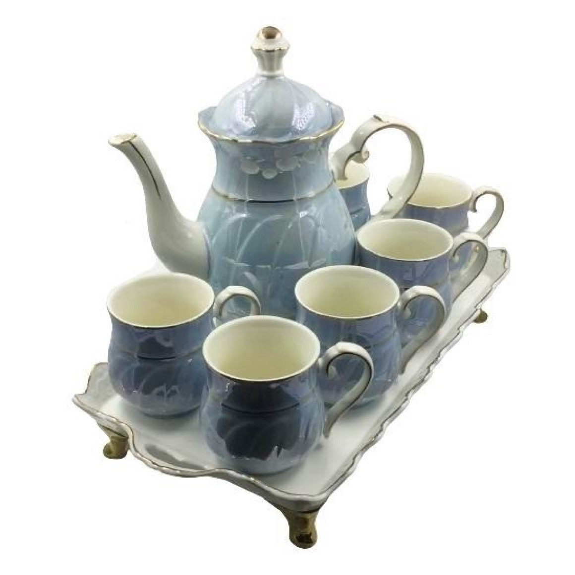 Jogo de Chá e Café em Porcelana Azul Floral, Compre Online