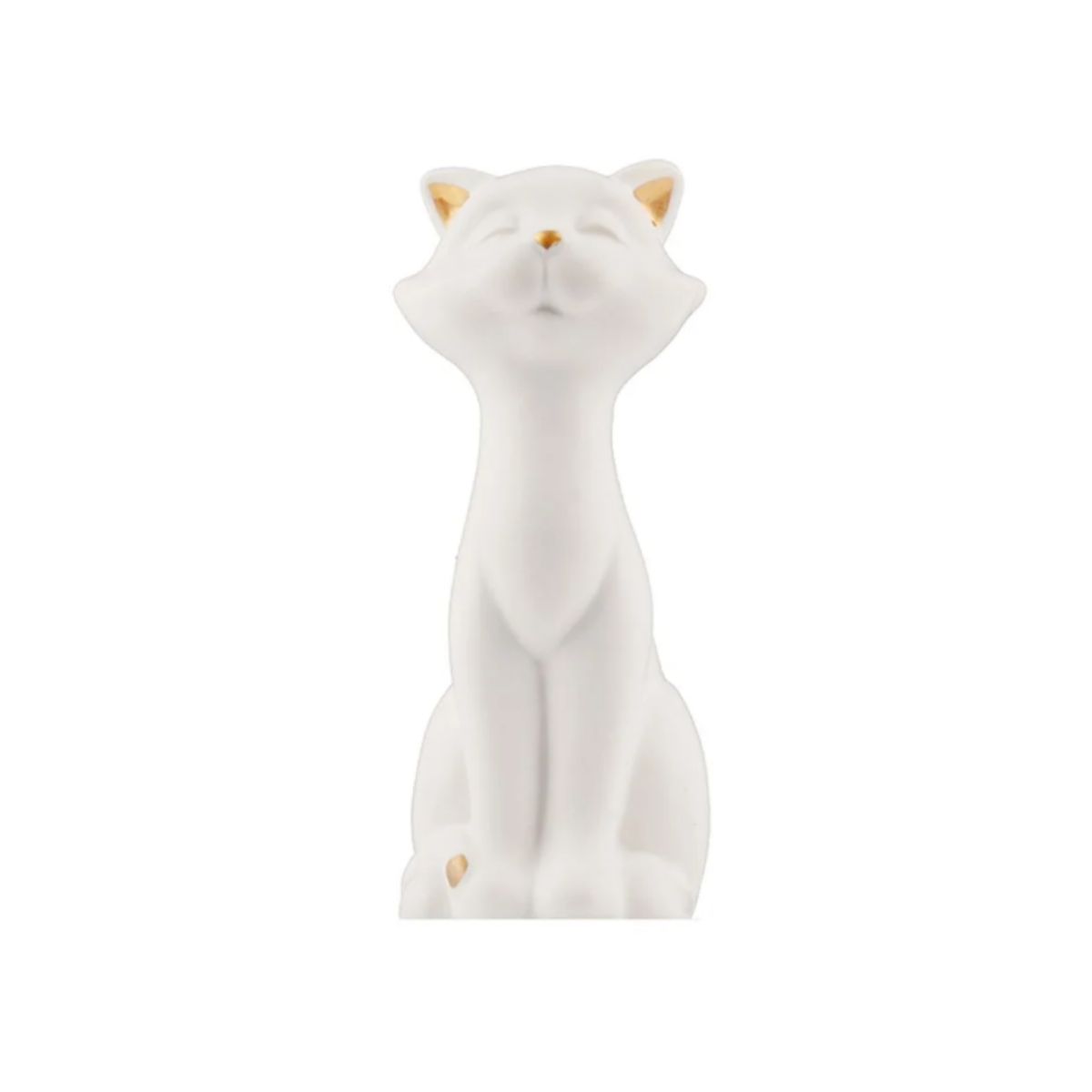 Escultura Gato de Cerâmica Geométrico Branco 17,5cm-Ela Decora