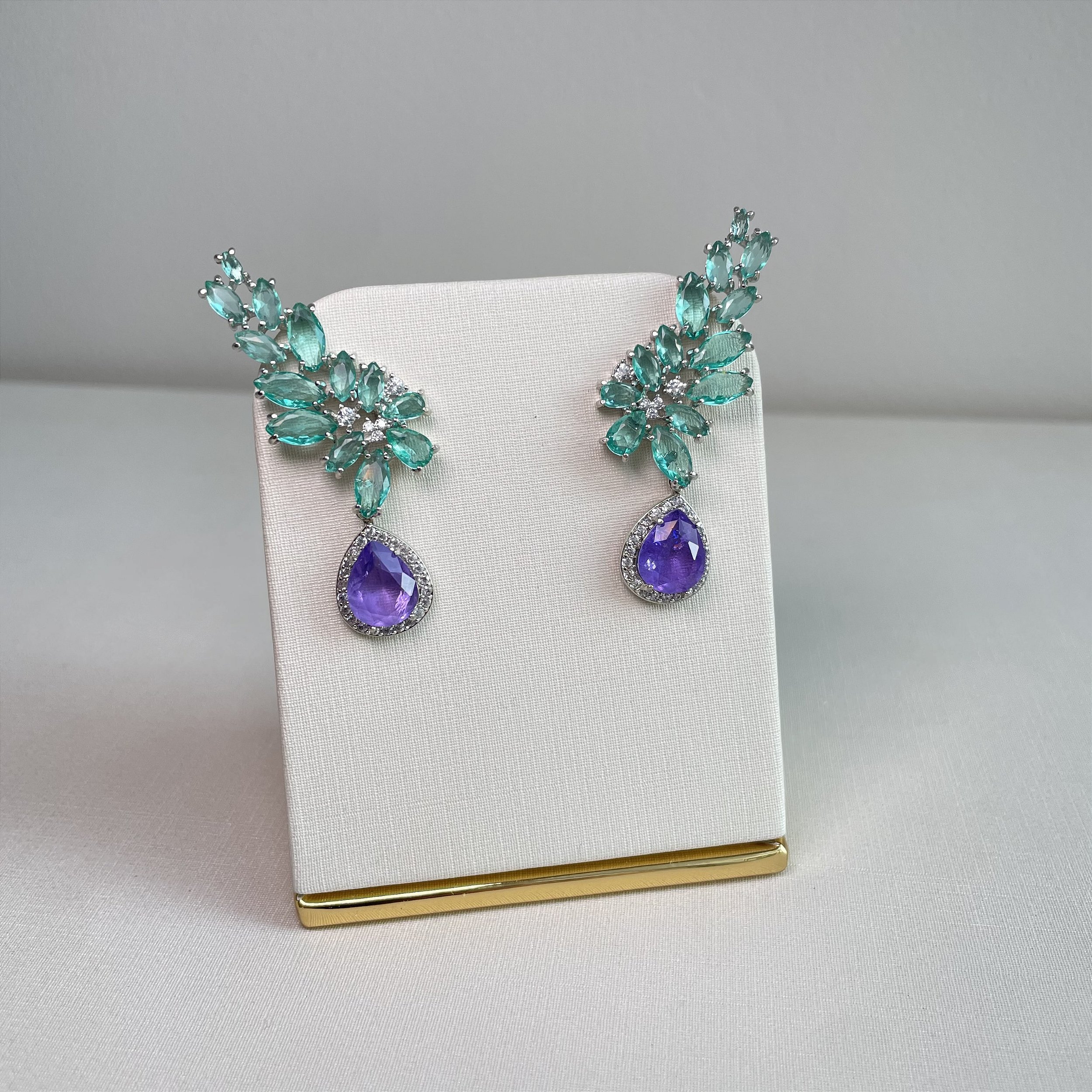 Brinco Ear Cuff Gota Bicolor Turmalina e Lavanda Fusion Banhado a