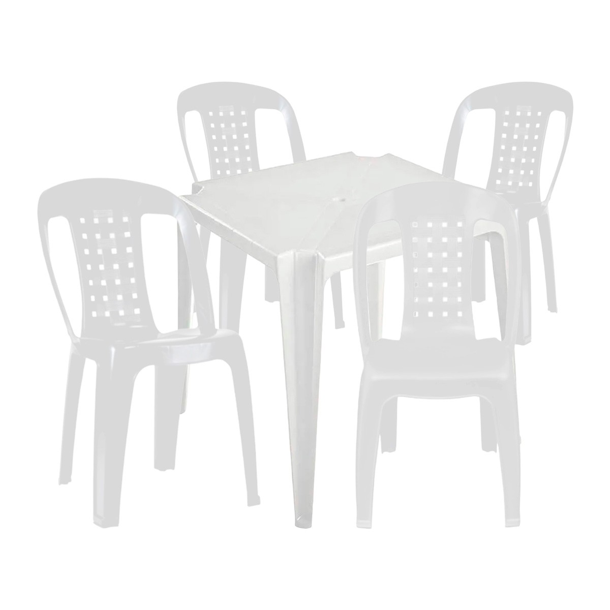 Conjunto Mesa E 4 Cadeiras Poltrona Plastico Branco 3 Jogos