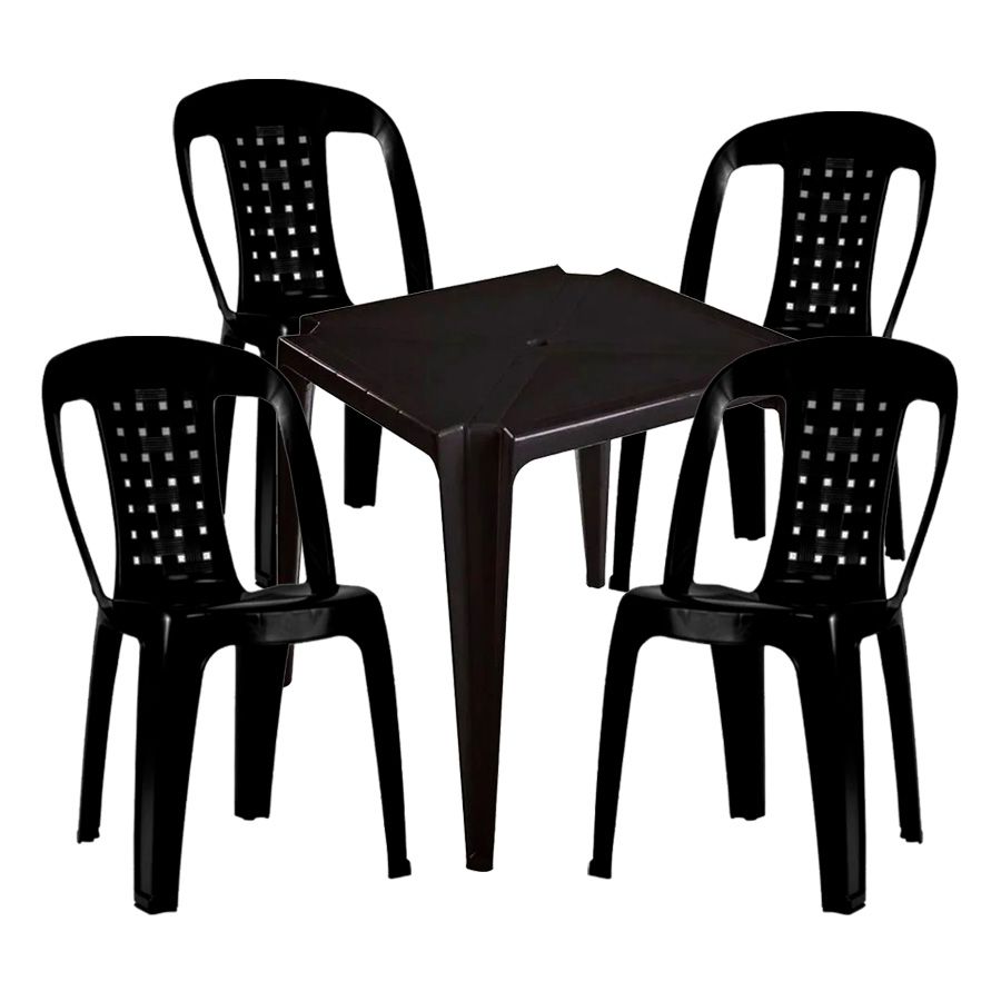 Conjunto Mesa com 4 Cadeiras Canoa Pretas New Plastic - freitasvarejo