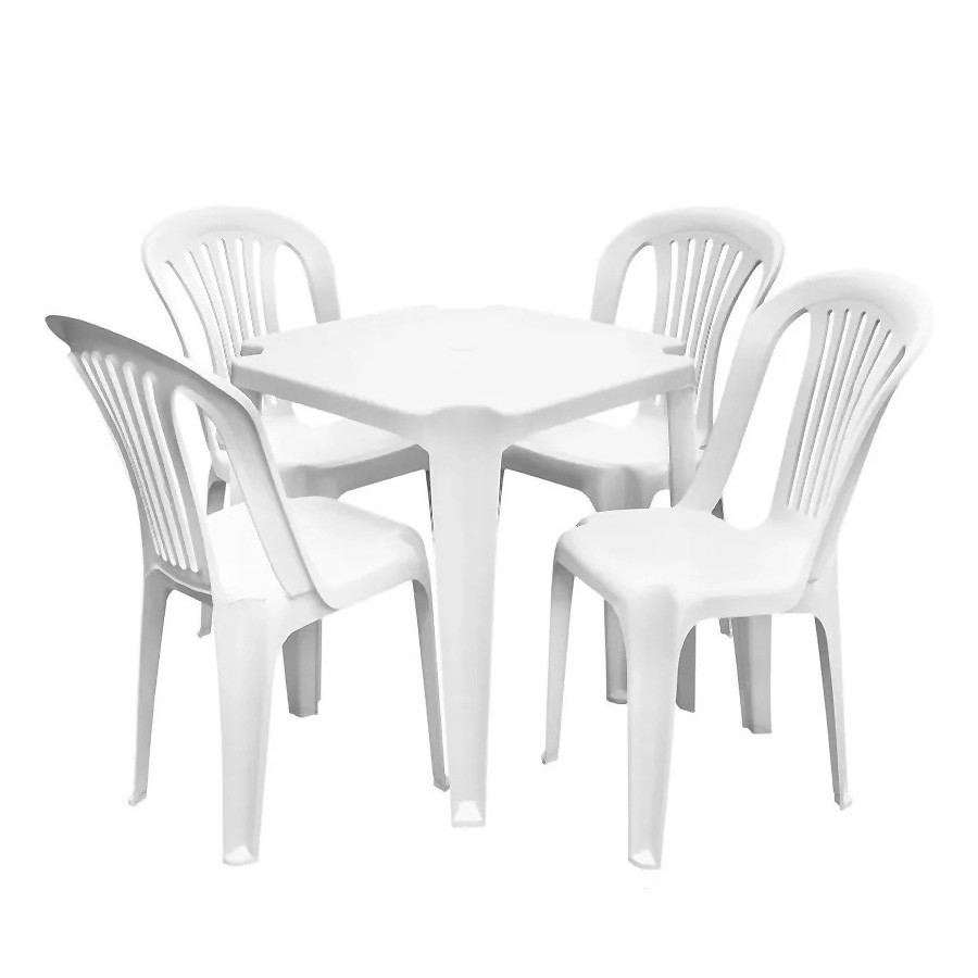 Kit Mesa Plástica Quadrada 4 Cadeiras Cozinha Bistrô Branca -  GiganteEletro.com - Mais de 200 mil clientes!