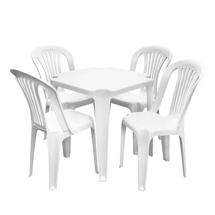 Conjunto de 1 Mesa com 4 Cadeiras sem Braço Branco Gelo REI DO PLÁSTICO