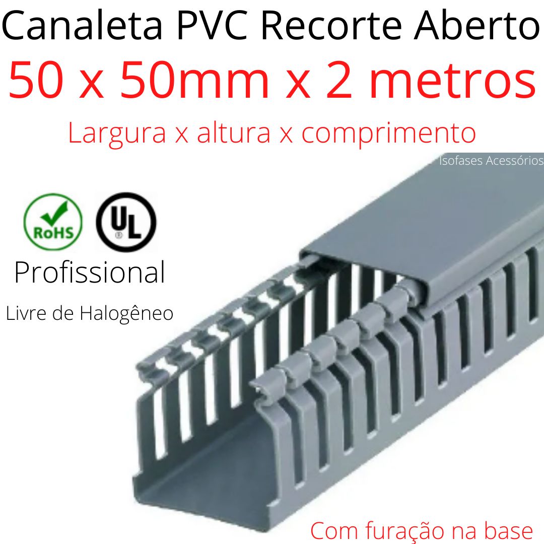 Canaleta de PVC grande para cabeamento 50 x 50 mm