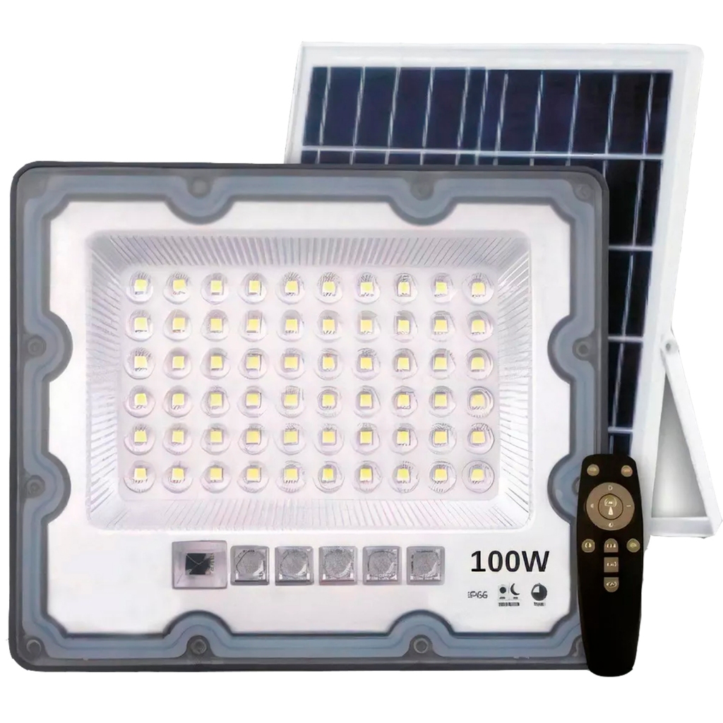 Refletor 100W Solar Led Ip66 C/ Placa e Fotocélula - 82834 - ARCO ÍRIS LED