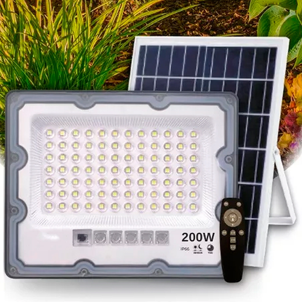 Refletor 200W Solar Led Ip66 C/ Placa e Fotocélula - 82835 - ARCO ÍRIS LED