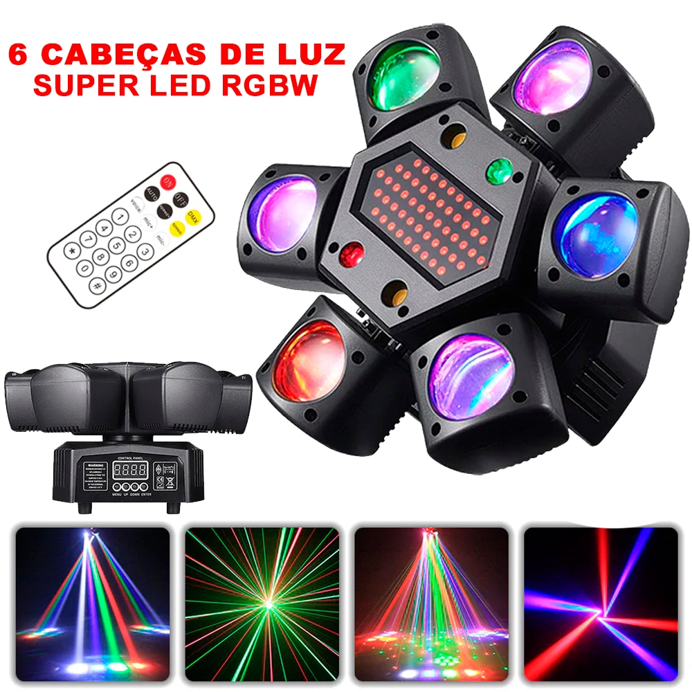 Moving Head Light 80w 6 em 1 DMX512 Multifuncional - 82246 - ARCO ÍRIS LED