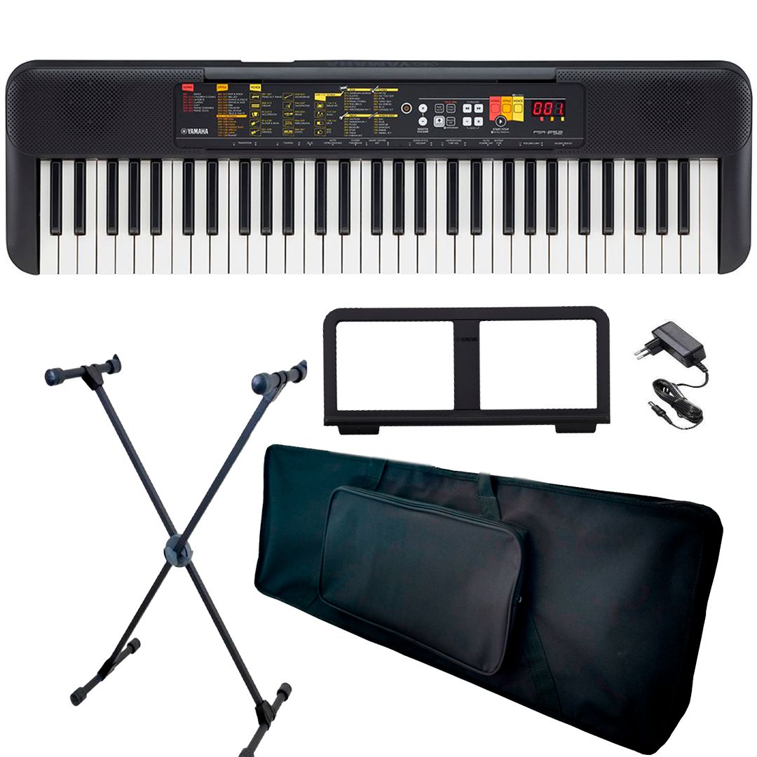 Teclado Musical Yamaha 61 Teclas PSR F52 Bag Banco Suporte - O