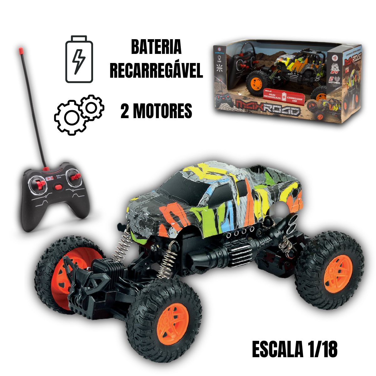 Carro Controle Remoto Monster Truck Recarregável - Polibrinq - Ideal  Presentes