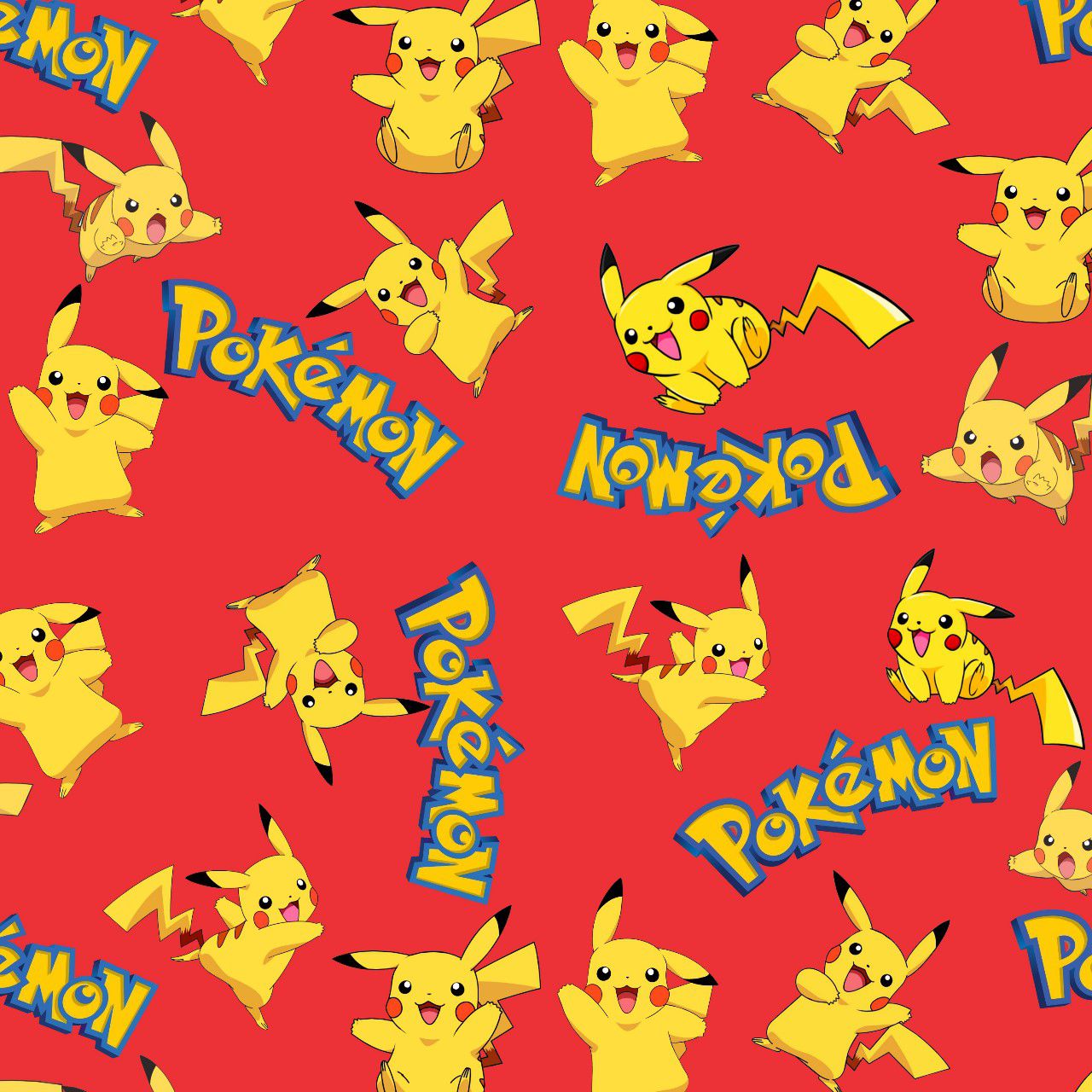 Tecido Pokemon Pikachu Fundo Vermelho 70 cm X 40 cm Estampa.