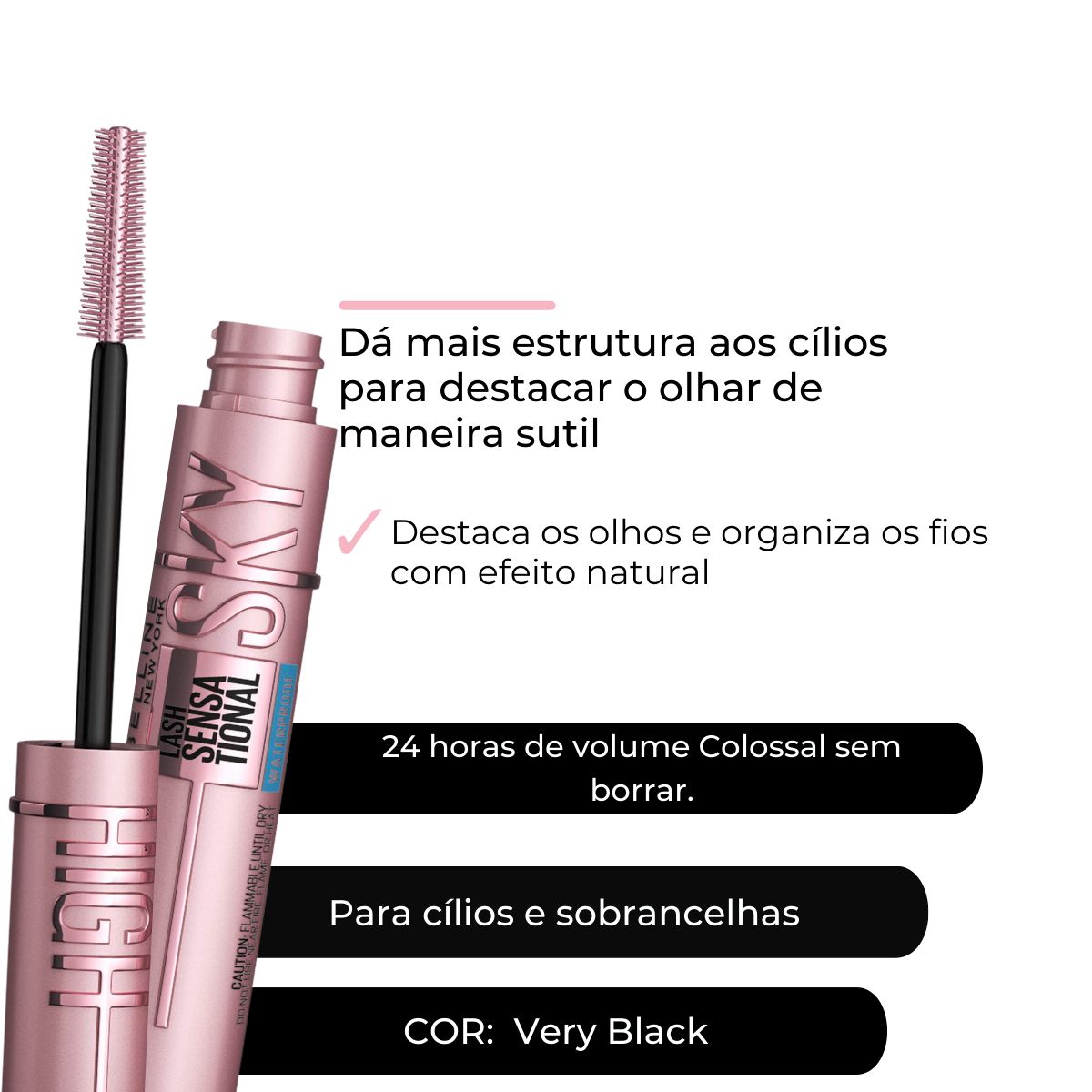 Mascara de Cilios Sky High Maybellin Black Prova d'água - Gabeauty ...