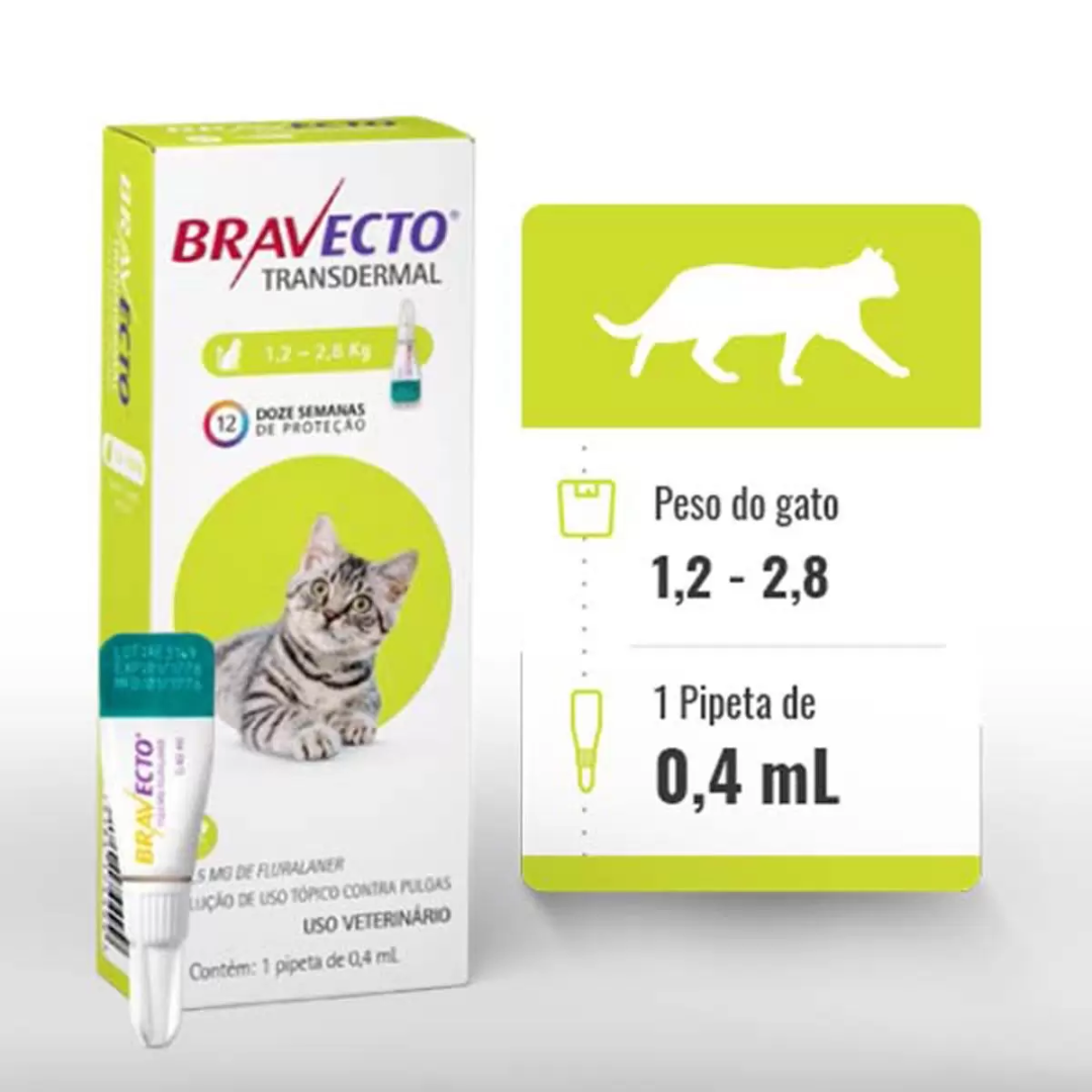 Bravecto Transdermal Plus Antipulgas para Gatos de 2,8 a 6,25kg MSD 1  Pipeta de 0,89ml - Dog e Cat