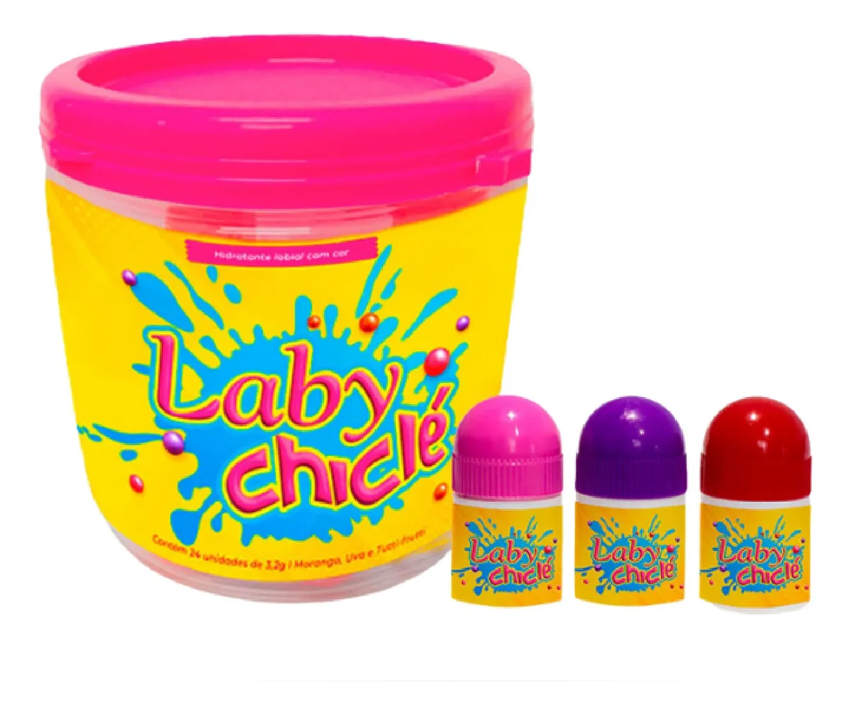 Kit Laby Hidratante Labial Chicle Push Pull Pote 24un 3,2gr - Pestshop