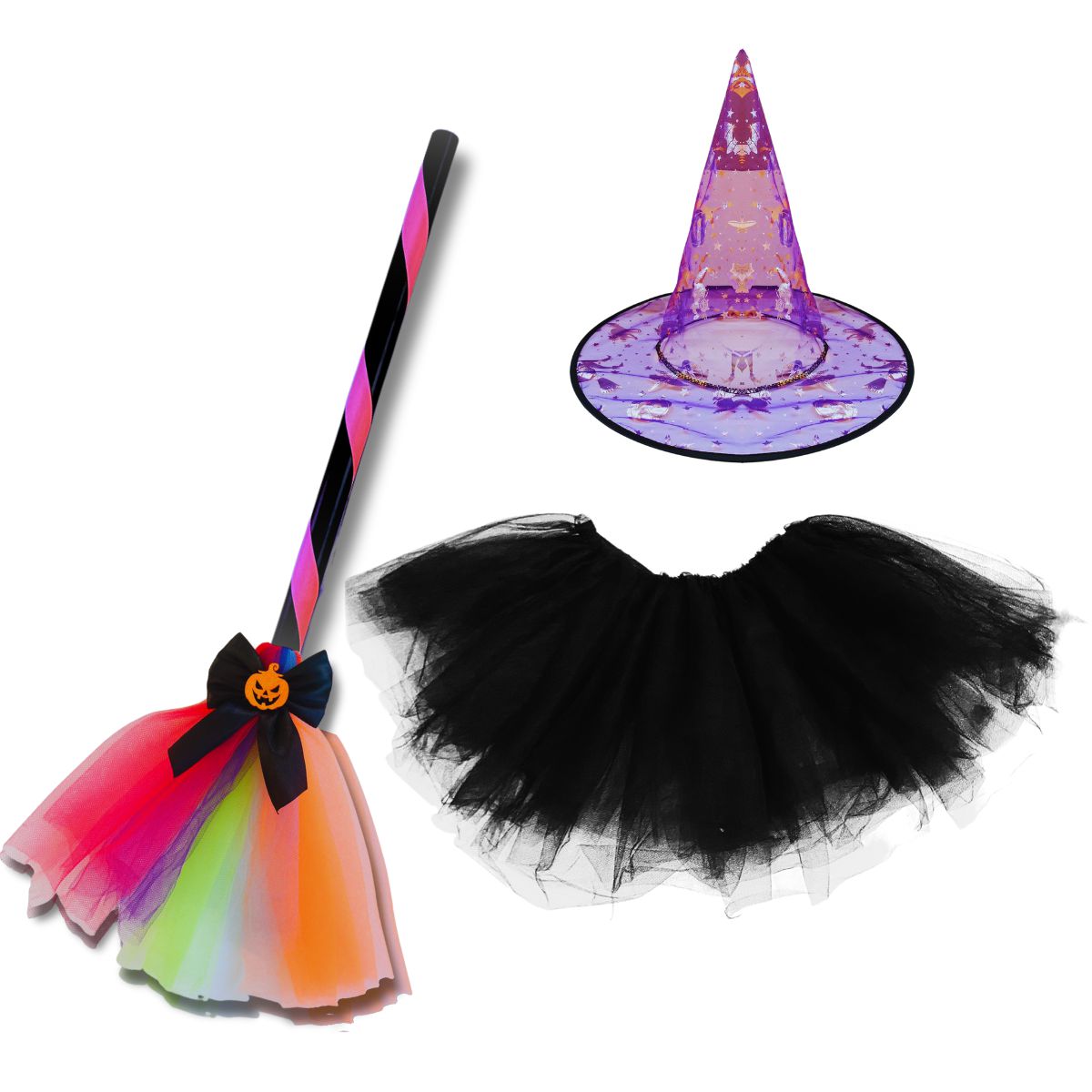 Kit Fantasia Bruxa Vassoura Chapéu Festa Halloween Luxo - DHS SHOP