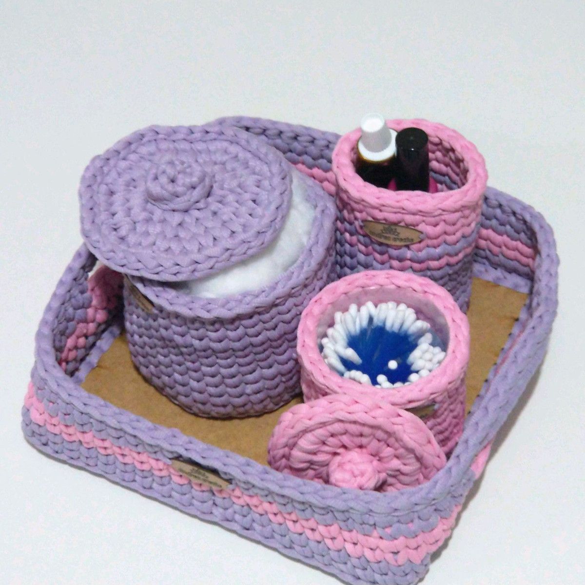 Aula 3- Kit higiene bebe crochê fio de malha- Porta algodão; porta  cotonete; 