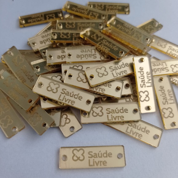 50 Tags 3x1cm em Acrílico Dourado, Prata ou Rosê - Atrium Laser