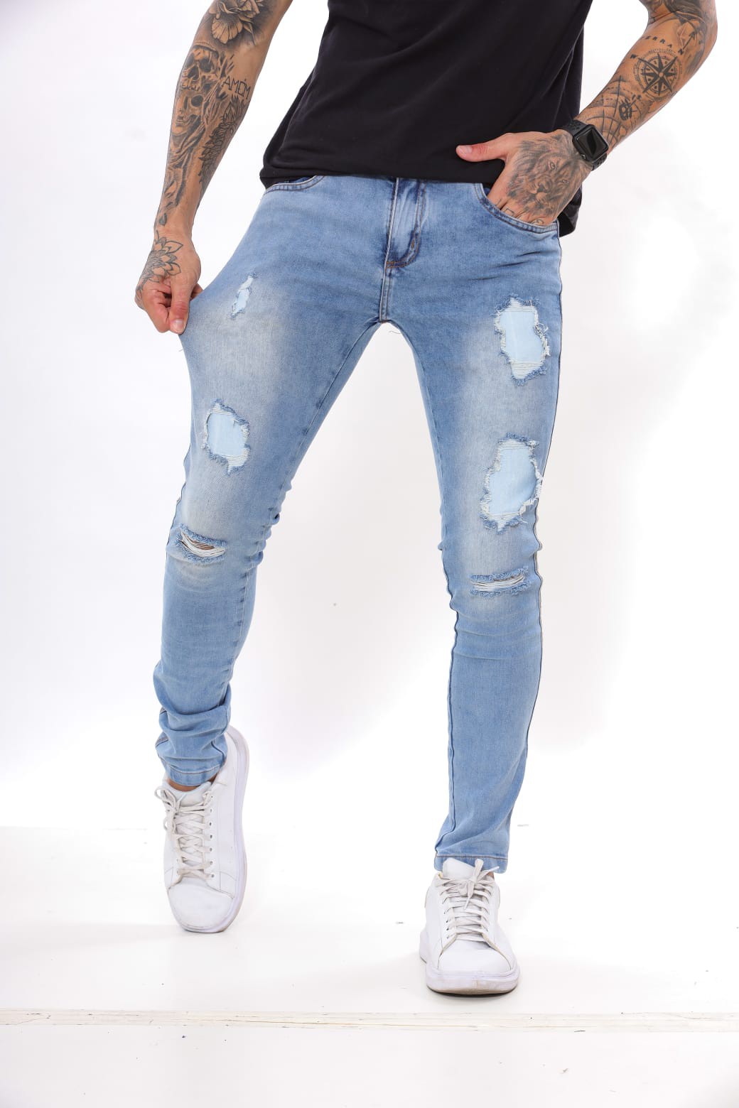 Calça Masculina Skinny rasgada com fundo Alleppo Jeans Calcutá - Alleppo  Jeans